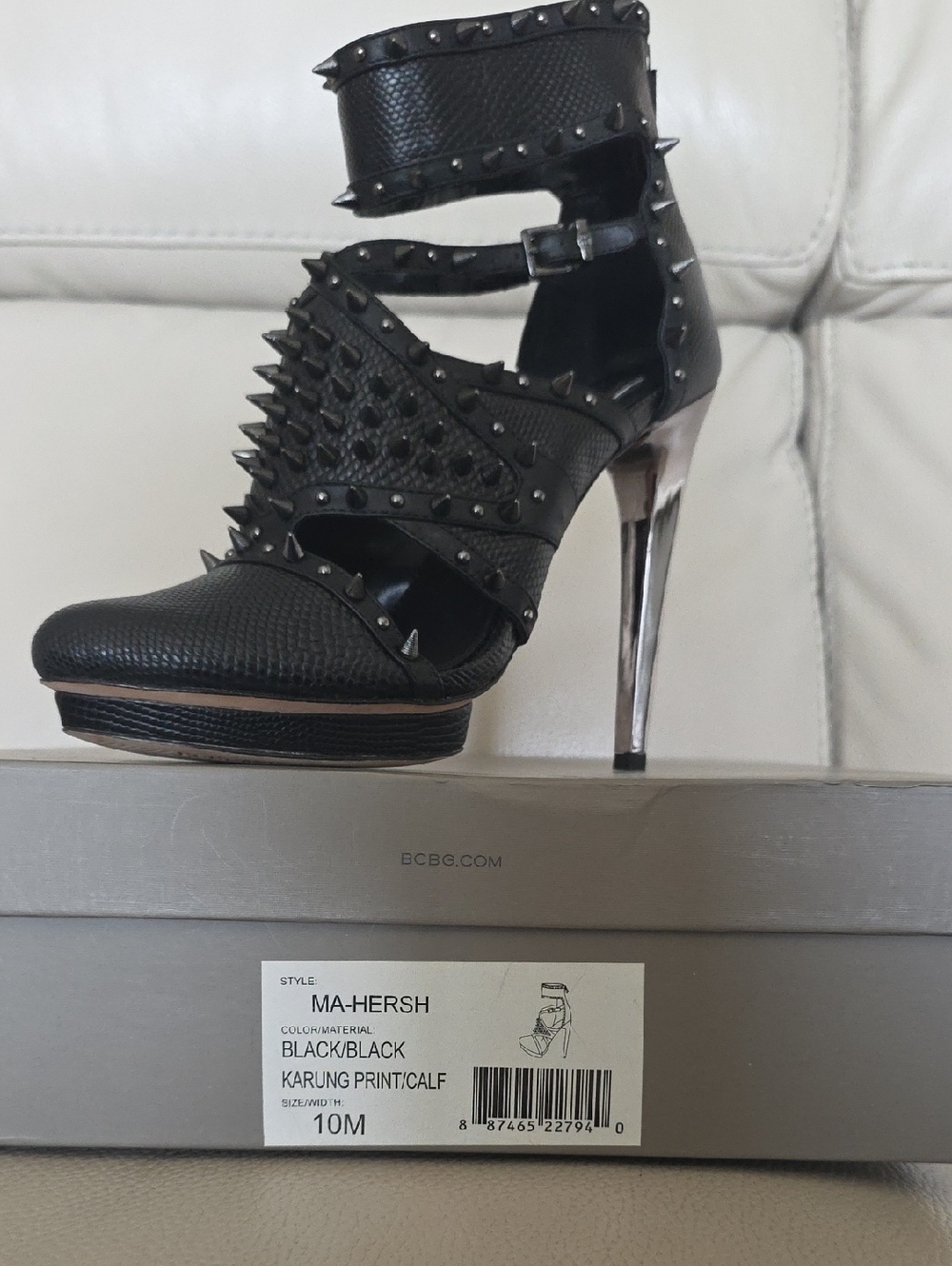 BCBG Black Studded Spike Ankle-Strap High Heel